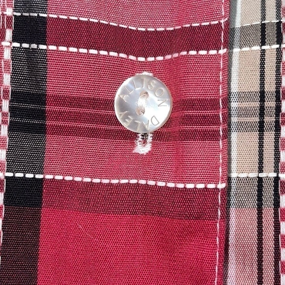 Allison Daley Petite Shirt Collar Button Up Plaid Stripe 3/4 Flip Split Cuff Top - Picture 7 of 12